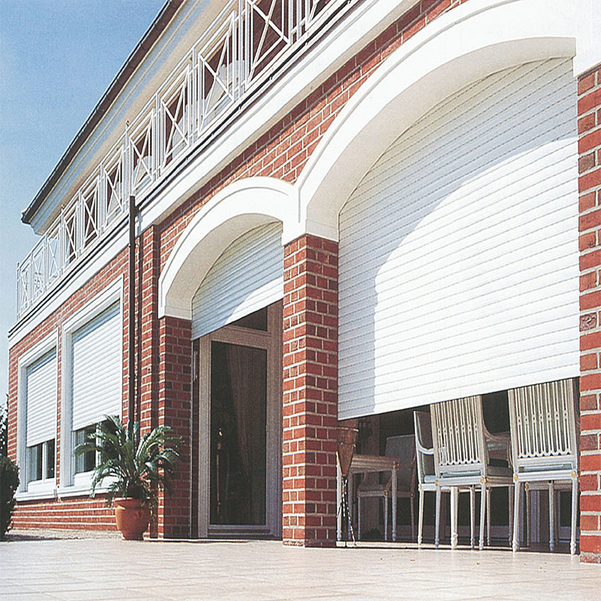 Modern aluminum roller shutter door installed on a residential front window